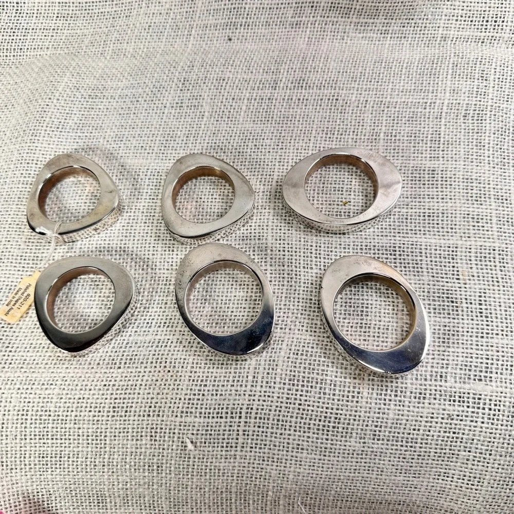 Crate & Barrel Silver‎ Napkin Rings Set of 6 Organic Asymmetric Shapes 620-211